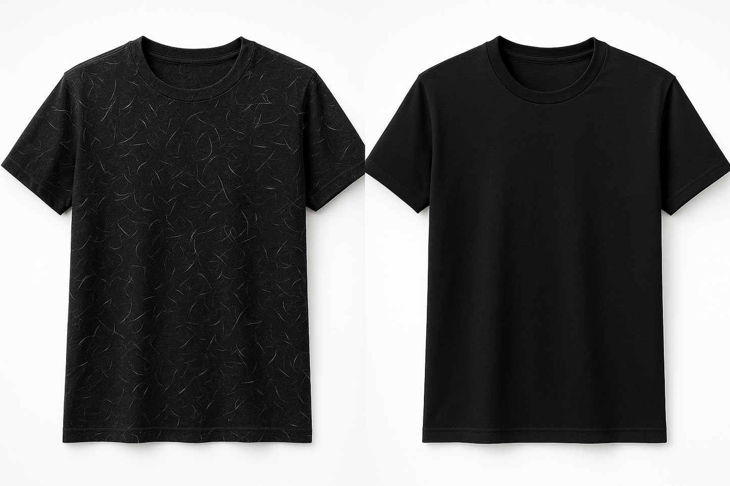 un t-shirt noir avec quelques poils de chat et un autre sans poiles tout propre
