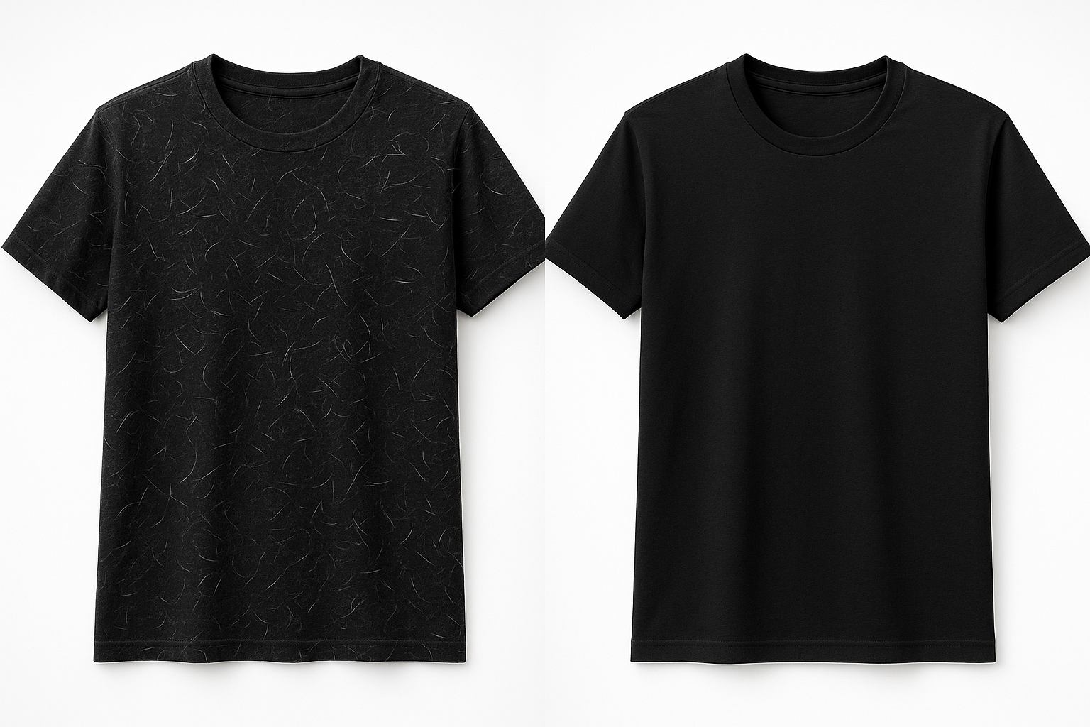 un t-shirt noir avec quelques poils de chat et un autre sans poiles tout propre