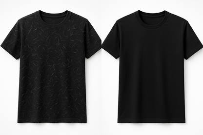 un t-shirt noir avec quelques poils de chat et un autre sans poiles tout propre